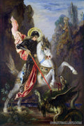 Artist : Gustave Moreau
Object type :painting 
Genre : religious art 
Description: Saint George and the Dragon 
Depicted people : Saint George 
Date : 1889/90
Medium : oil on canvas
Dimensions : height: 141 cm (55.5 in); width: 96.5 cm (37.9 in)